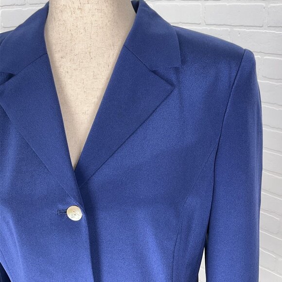 Talbots Blazer Women 8 Blue Bow Peplum Button Classic Career Party Silk - Picture 2 of 12